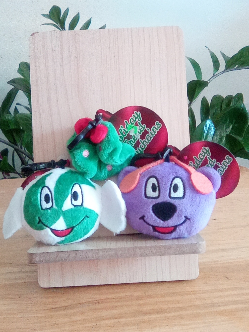 Cute Plush Puppy & Elephant Keychain Set - Purple & Green